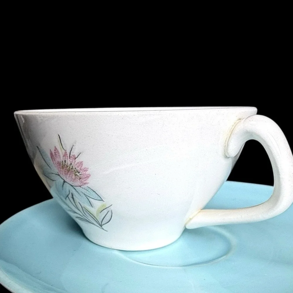 Steubenville Pottery Fairlane Cup & Saucer Coffee Cup‎ Teacup Pink Blue Floral